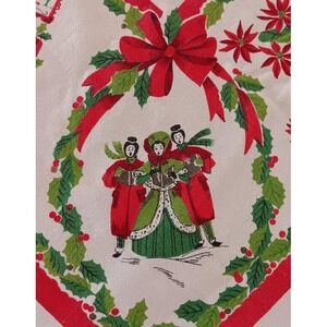 Vintage Printed Cotton Tablecloth Christmas Carolers Angels Trees 51"